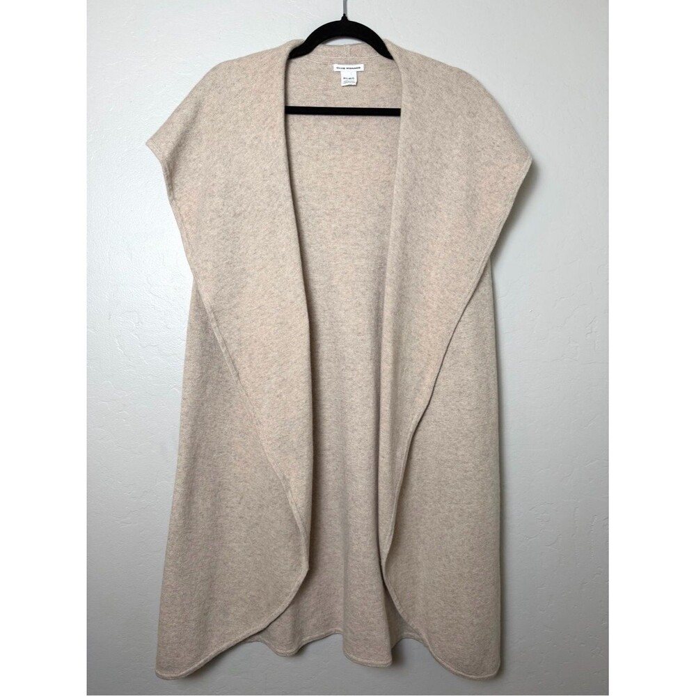 Club Monaco Cashmere Blend Open Front Shawl Collar Long Vest Beige M-L Cozy